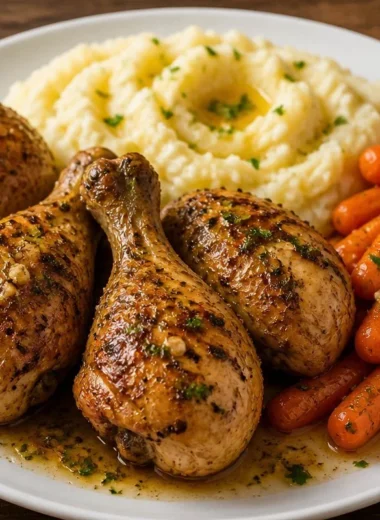 Plate of creamy garlic herb chicken served with mashed potatoes