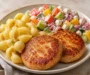 Crispy Chicken Patties, Pasta, and Garden Salad