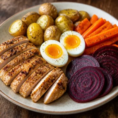 Crispy Chicken Veggie Plate Trio featuring assorted vegetables and crispy chicken