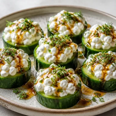 Crispy cucumber cottage cheese bites served on a platter as a healthy snack