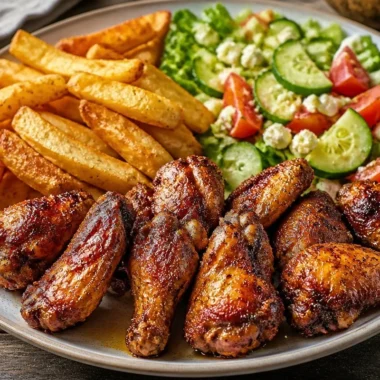 Crispy grilled chicken wings ready for serving at a barbecue