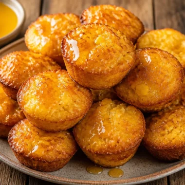 Crispy honey butter cornbread poppers served on a plate
