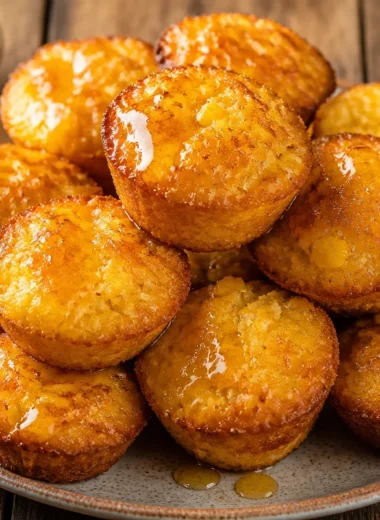 Crispy honey butter cornbread poppers served on a plate