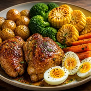 Plate of crispy honey chicken with mixed vegetables