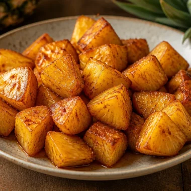 Air-fried crispy pineapple chunks served in a bowl