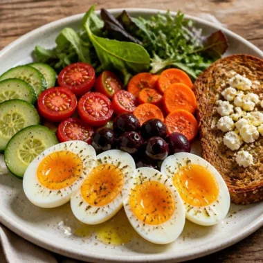 Crispy Protein Breakfast Plate Remix featuring eggs, avocados, and protein-rich toppings.