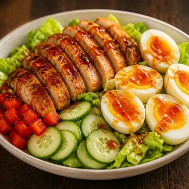 Healthy and easy chicken salad bowl recipe with fresh ingredients
