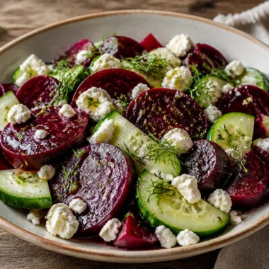 Fresh Ruby Beet Salad with vibrant beets, greens, and dressing