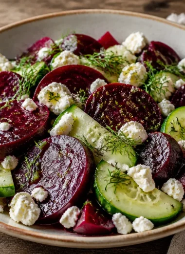 Fresh Ruby Beet Salad with vibrant beets, greens, and dressing