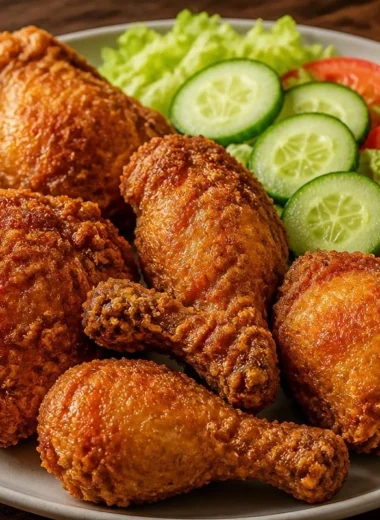 Fried chicken salad plate with crispy chicken, fresh greens, and colorful vegetables