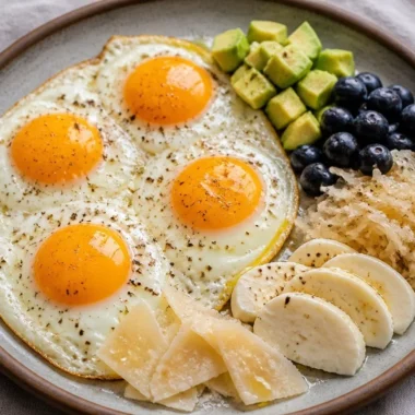 Golden Eggs served on a colorful Avocado Power Plate