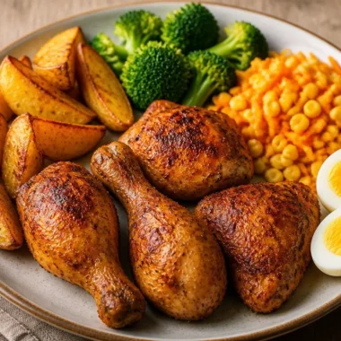 One-Pan Roast Chicken Power Plate with vegetables and herbs
