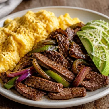 Savory Steak and Eggs Power Plate - a hearty breakfast option featuring juicy steak and eggs.