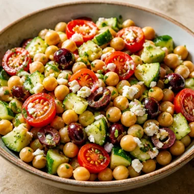 Zesty Mediterranean Chickpea Salad with fresh veggies and herbs