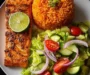 Citrusy Lime Salmon with Spanish Rice and Garden Salad