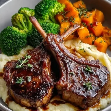 Creamy honey garlic lamb chops plated with fluffy mashed potatoes