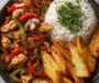 Crispy Chicken Stir-Fry Rice Bowl with Potato Wedges