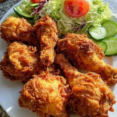 Delicious crispy fried chicken served with fresh garden salad