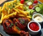 Crispy Fries With BBQ Chicken Drumsticks And Garden Salad