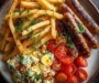 Crispy Fries With Grilled Sausages And Potato Salad