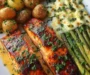 Crispy Garlic Butter Salmon With Potatoes And Asparagus