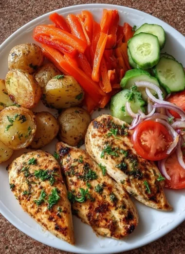 Crispy Garlic Herb Chicken Breast garnished with herbs and spices