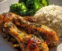 Crispy Garlic Herb Chicken Drumsticks with Rice and Broccoli