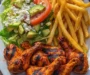 Crispy Grilled Chicken Drumsticks with Fries & Avocado Salad
