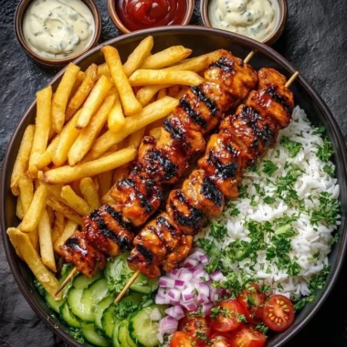 Delicious Honey BBQ Chicken Skewers Bowl with colorful veggies and sauce