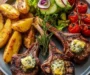 Garlic Butter Lamb Chops with Roasted Potato Wedges & Garden Salad
