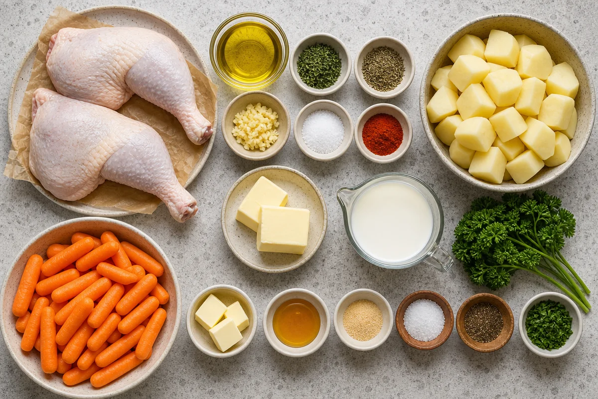 Herb Roasted Chicken with Creamy Mashed Potatoes & Honey Glazed Carrots