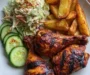 Smoky Grilled Chicken Leg Quarters with Potato Wedges & Creamy Slaw
