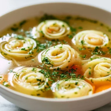 A bowl of authentic Flädlesuppe, a traditional German pancake soup.