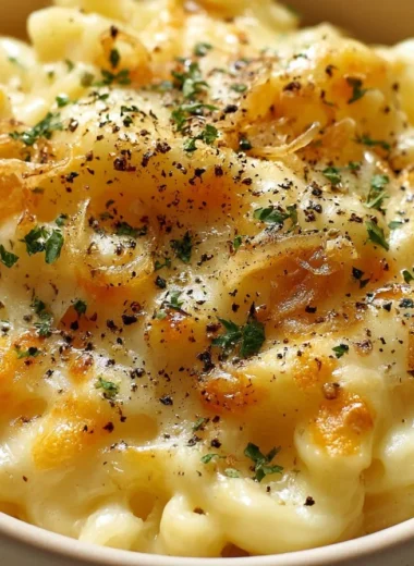 Plate of authentic Käsespätzle, a traditional German macaroni and cheese dish