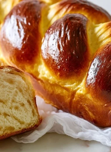Freshly baked buttery brioche bread loaf with a golden crust