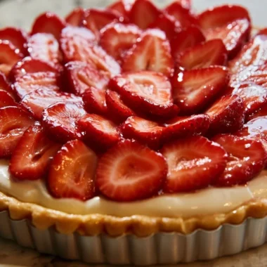 Buttery French strawberry tart with fresh strawberries and flaky crust
