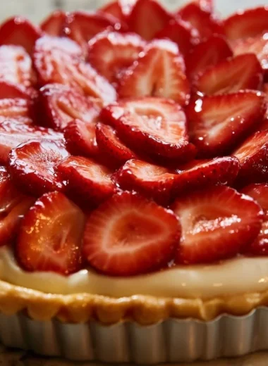 Buttery French strawberry tart with fresh strawberries and flaky crust