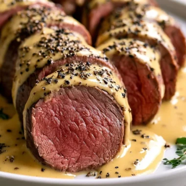 Chateaubriand beef tenderloin served with seasonal vegetables and a rich sauce.