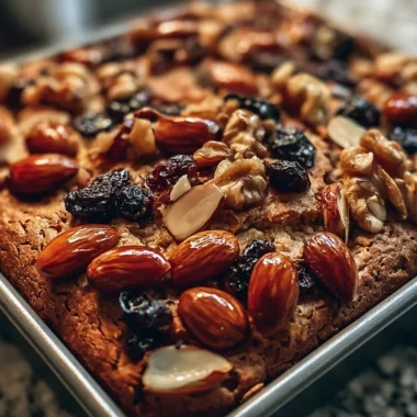 Chewy German Fruit Bread with dried fruits and nuts on a wooden table