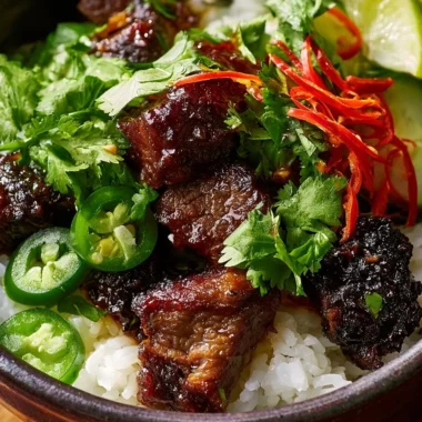Delicious Com Bo Nuong - Grilled beef rice dish with vibrant ingredients