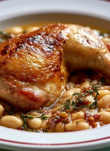 Bowl of Cozy Traditional French Cassoulet with beans and meats