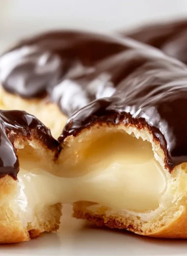 Delicious creamy chocolate profiteroles topped with rich chocolate sauce