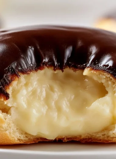 Delicious homemade chocolate profiteroles drizzled with chocolate sauce.