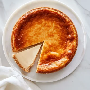 Delicious creamy German cheesecake slice on a white plate