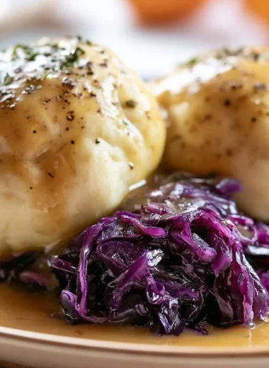 Creamy German potato dumplings served with sauce