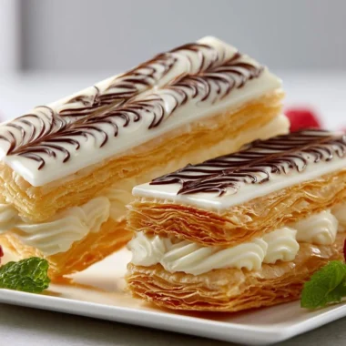 Creamy Mille-Feuille Napoleon pastry with layers of custard and puff pastry