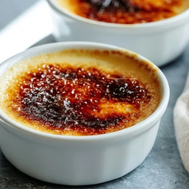 Delicious Crème Brûlée dessert with caramelized sugar topping in a ramekin