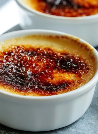 Delicious Crème Brûlée dessert with caramelized sugar topping in a ramekin
