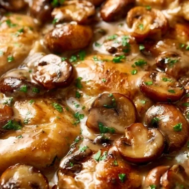 Crispy chicken breast served with a delicious pan sauce on a plate