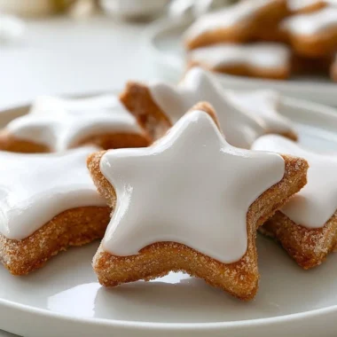 Delicious crispy cinnamon star cookies arranged on a festive platter.